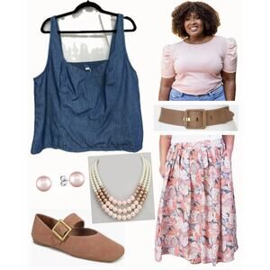 Old Navy Bustier Style Denim Cropped Top XXL Dark Wash Smocked Back Cottagecore